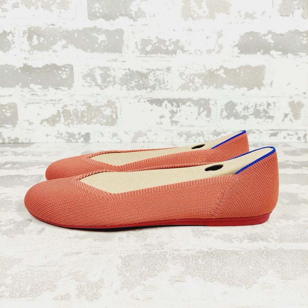 Rothy's Coral Knit Flats with Blue Trim